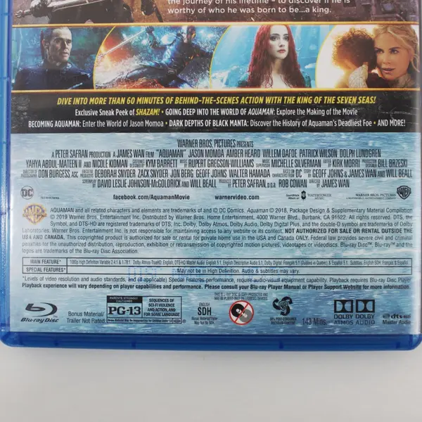 Aquaman DC 2018 Blu-ray + DVD Combo Pack Jason Momoa