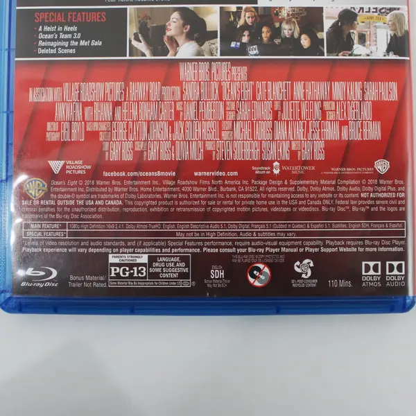Ocean's 8 Blu-ray 2018 Sandra Bullock Cate Blanchett Rihanna Awkwafina