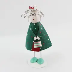 Grandmother Christmas Shopper Metal Bobble Folk Art Figurine Decor