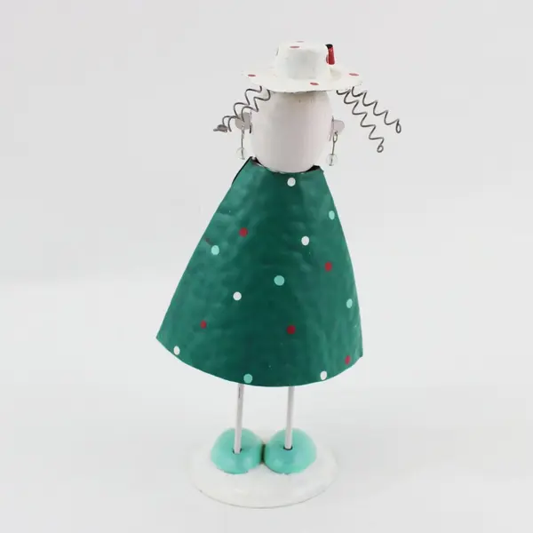 Grandmother Christmas Shopper Metal Bobble Folk Art Figurine Decor