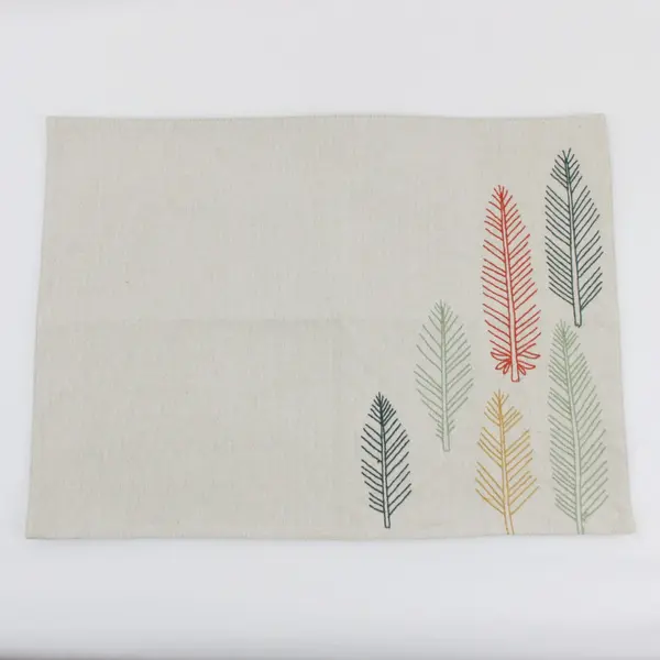 Set of 6 Cream Embroidered Feather Cloth Placemats 19x13.5 in