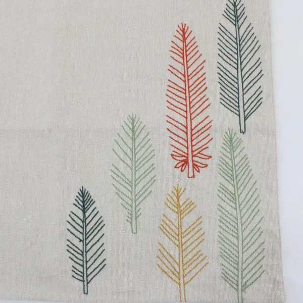 Set of 6 Cream Embroidered Feather Cloth Placemats 19x13.5 in
