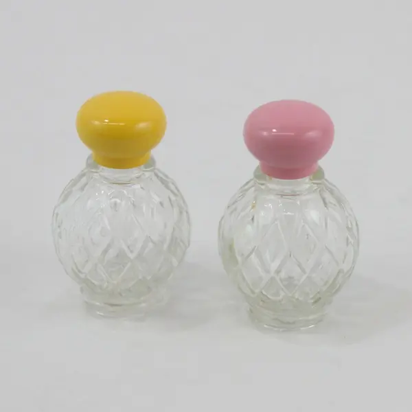 Lot of 2 Vintage Avon Round Pressed Glass Cologne Bottles 1 fl oz Empty