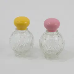 Lot of 2 Vintage Avon Round Pressed Glass Cologne Bottles 1 fl oz Empty