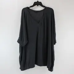 Cut Loose Women's One Size Dark Gray Linen V-Neck 3/4 Sleeve Top