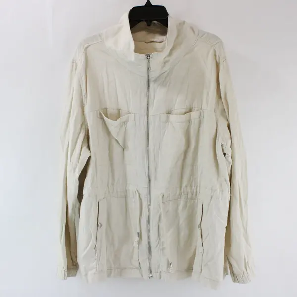 Women's Ivory Cream Linen Blend Utility Jacket XXL Zip Drawstring Waist