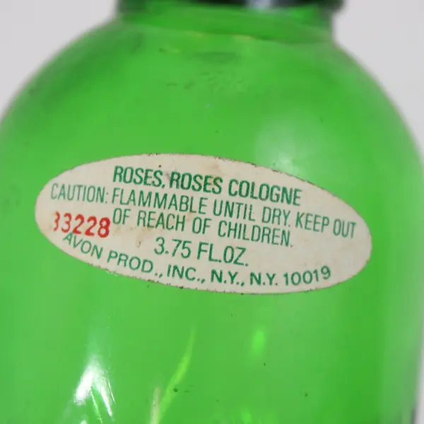 Avon Roses, Roses Emerald Bell Cologne Bottle Green Glass Empty