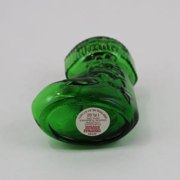 Vintage Avon Christmas Surprise Cologne Stocking Bottle Green Glass 1 oz Empty