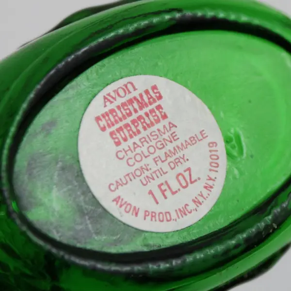 Vintage Avon Christmas Surprise Cologne Stocking Bottle Green Glass 1 oz Empty