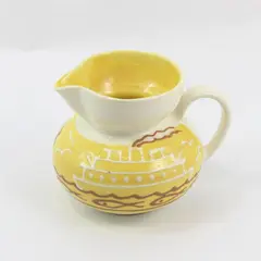 Orcas Island Pottery Ceramic Pitcher Yellow White Fish Ship Pattern