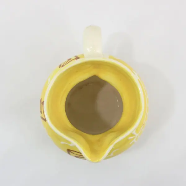 Orcas Island Pottery Ceramic Pitcher Yellow White Fish Ship Pattern