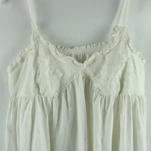 Women's White Babydoll Slip Dress Spaghetti Strap V-Neck Lace Top Medium