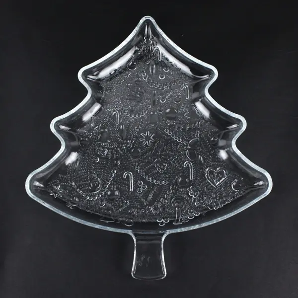 Indiana Glass Vintage Christmas Tree Serving Tray Embossed Clear Glass