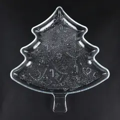 Indiana Glass Vintage Christmas Tree Serving Tray Embossed Clear Glass
