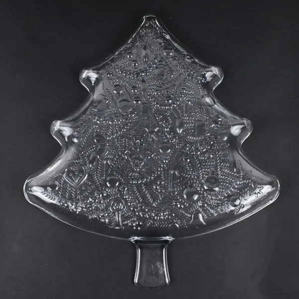 Indiana Glass Vintage Christmas Tree Serving Tray Embossed Clear Glass