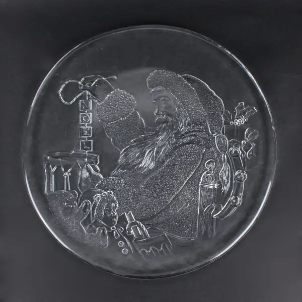 Libbey Clear Embossed Glass Santa Christmas Serving Platter 12.5 in