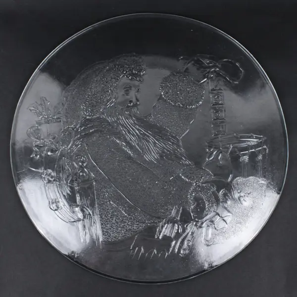 Libbey Clear Embossed Glass Santa Christmas Serving Platter 12.5 in