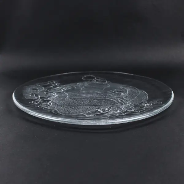 Libbey Clear Embossed Glass Santa Christmas Serving Platter 12.5 in