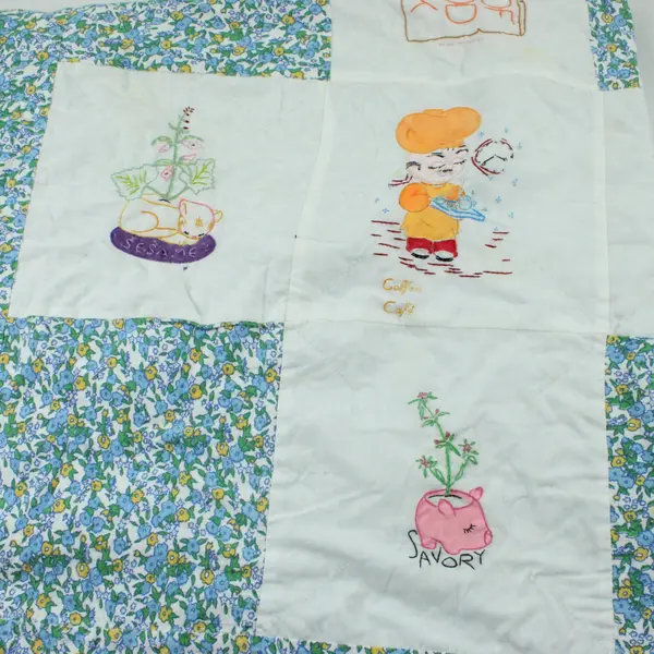 Handmade Le Chef Embroidered Quilt 60 x 60 Culinary Kitchen Decor FLAWED