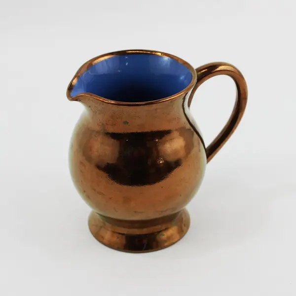 Creigiau Pottery Wales Lustreware Creamer Bronze Glazed Blue Interior