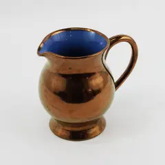 Creigiau Pottery Wales Lustreware Creamer Bronze Glazed Blue Interior