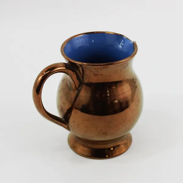 Creigiau Pottery Wales Lustreware Creamer Bronze Glazed Blue Interior