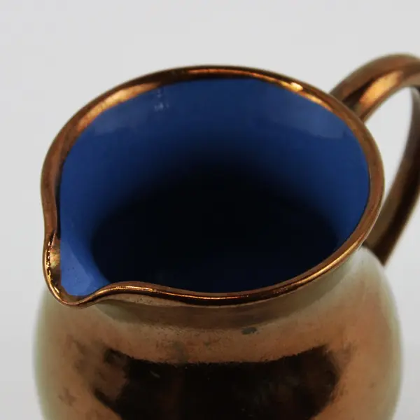 Creigiau Pottery Wales Lustreware Creamer Bronze Glazed Blue Interior