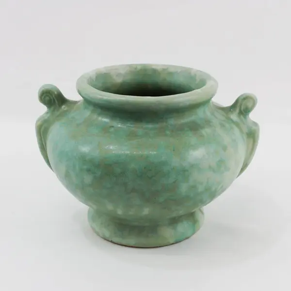 American Art Pottery Double Handled Bowl 8.5 Inch Unmarked Crazing
