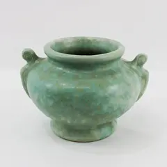 American Art Pottery Double Handled Bowl 8.5 Inch Unmarked Crazing