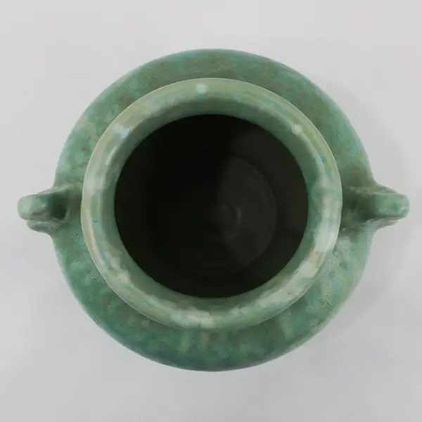 American Art Pottery Double Handled Bowl 8.5 Inch Unmarked Crazing