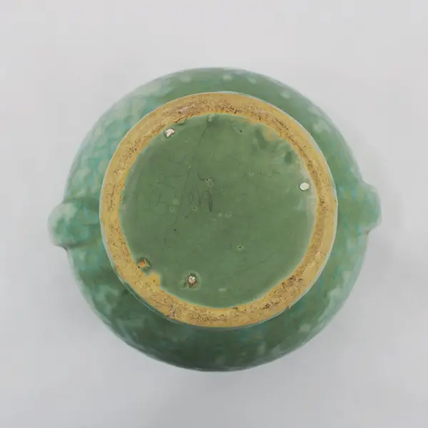 American Art Pottery Double Handled Bowl 8.5 Inch Unmarked Crazing
