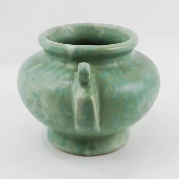 American Art Pottery Double Handled Bowl 8.5 Inch Unmarked Crazing