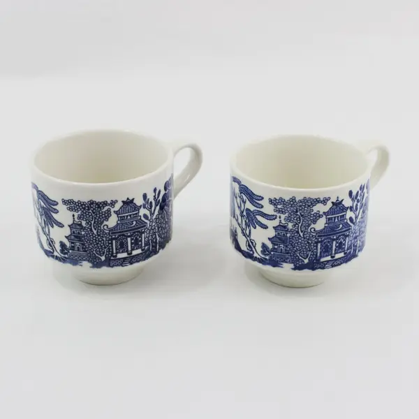 Grindley Blue Willow Flat Bottom Coffee Cups Lot of 2 England