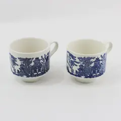 Grindley Blue Willow Flat Bottom Coffee Cups Lot of 2 England