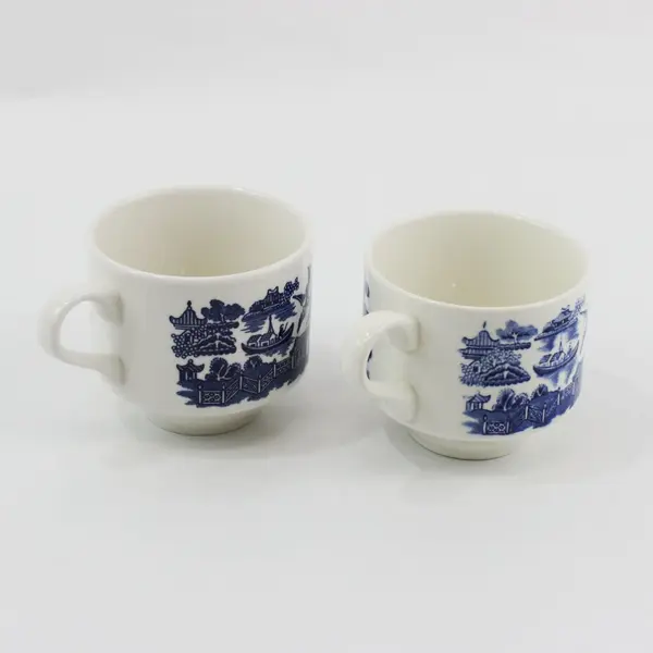 Grindley Blue Willow Flat Bottom Coffee Cups Lot of 2 England