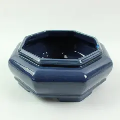 Blue Octagonal Glazed Planter Pot 8.5in Decorative Plant Container
