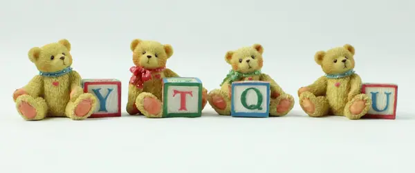 Lot of 4 Enesco Cherished Teddies Bear Figurines Letter Blocks Y U Q T