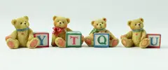 Lot of 4 Enesco Cherished Teddies Bear Figurines Letter Blocks Y U Q T
