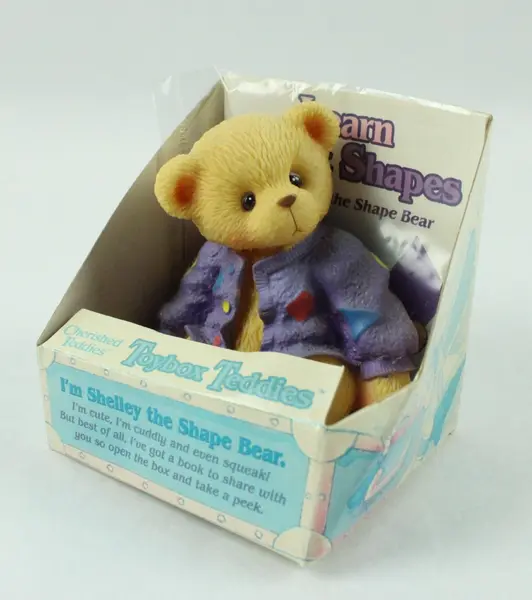 Enesco Toybox Teddies Shelby The Shape Bear Squeaky Toy 1998 354155