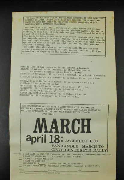 1967 Vietnam War Student Strike Rally Poster April 15 San Francisco 
