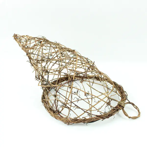 Natural Grapevine Cornucopia Basket Handwoven Rustic Open Lattice