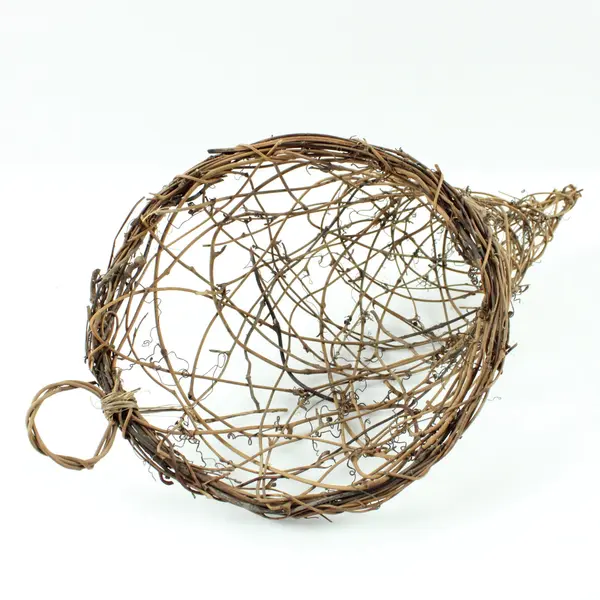 Natural Grapevine Cornucopia Basket Handwoven Rustic Open Lattice