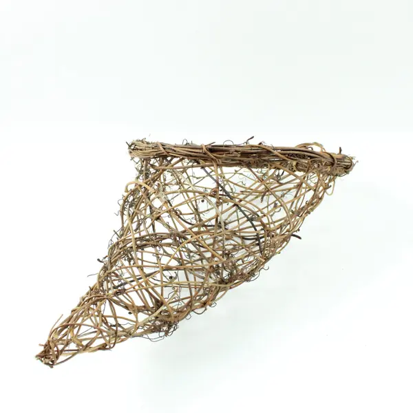 Natural Grapevine Cornucopia Basket Handwoven Rustic Open Lattice