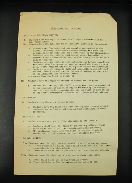 1967 San Francisco Student Strike Rally Poster High School Bill of Rights
