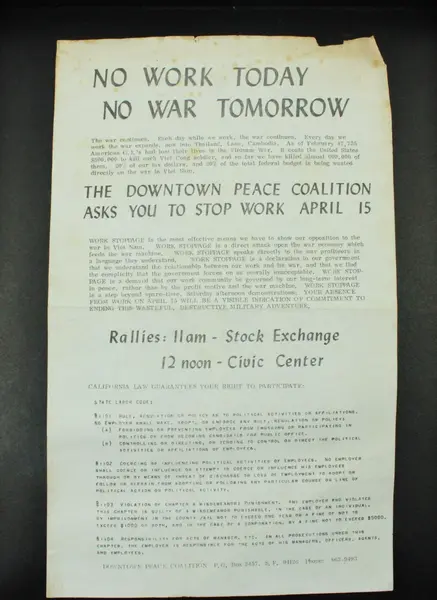 1970s Vietnam War Antiwar Flyer Downtown Peace Coalition San Francisco 