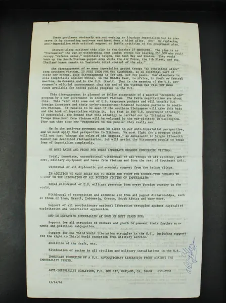 1969 Anti-Imperialist Coalition Oakland Vietnam War Antiwar Flyer