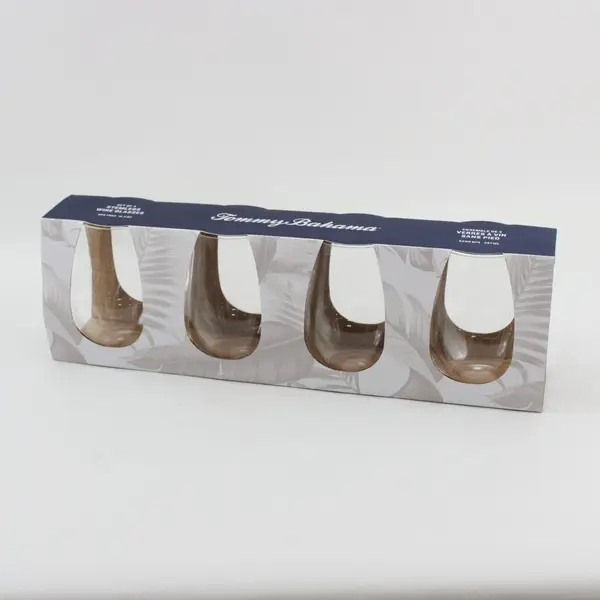 Set of 4 Tommy Bahama Smoky 16.5 Oz Stemless Wine Glasses NIB