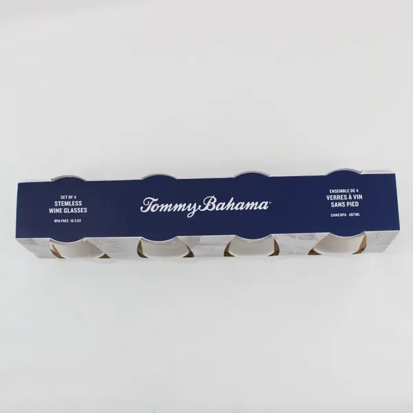 Set of 4 Tommy Bahama Smoky 16.5 Oz Stemless Wine Glasses NIB