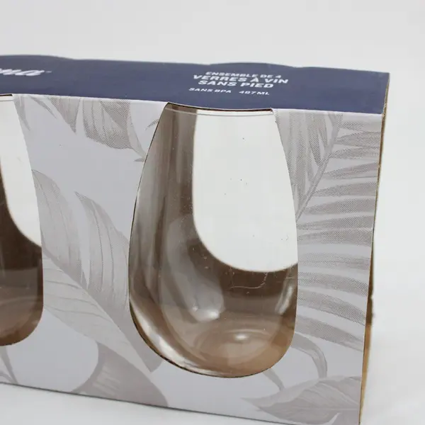 Set of 4 Tommy Bahama Smoky 16.5 Oz Stemless Wine Glasses NIB