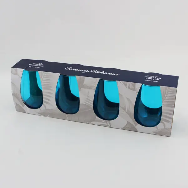 Tommy Bahama Set of 4 Teal 16.5 oz Stemless Wine Glasses NIB